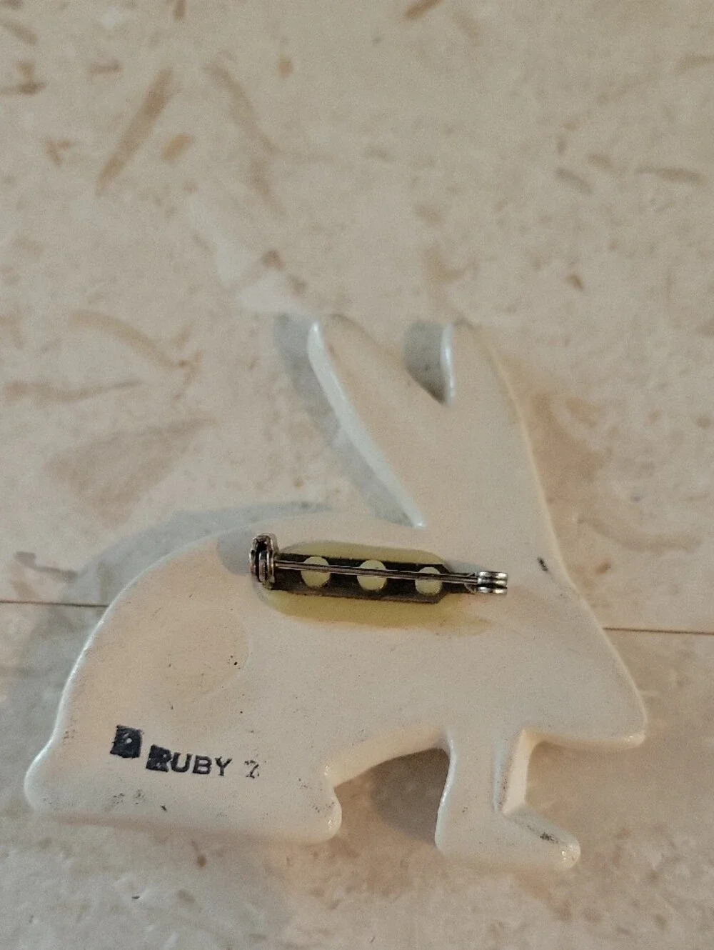 White and Pink Rabbit Brooch - Ceramic Women’s Pin